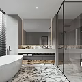 Modern Bathroom Interior Design With White Bathtub Large Mirror Glass Shower Enclosure And Marble Floor