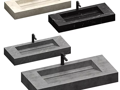 Modern Rectangular Stone Washbasins With Black Faucets For Bathroom Countertop 3d model