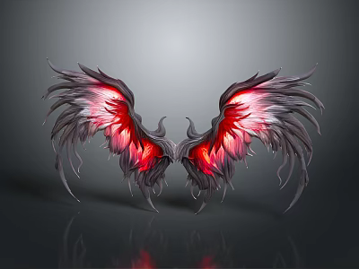 Fantasy Animal Displaying Black Feathered Wings With Red Glowing Accents And Reflective Details 3d model