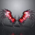 Fantasy Animal Displaying Black Feathered Wings With Red Glowing Accents And Reflective Details