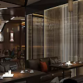 Elegant Bar Interior With Wine Racks Dining Table Chairs And Pendant Lights