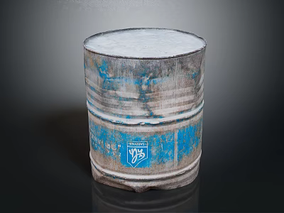 Rustic Metal Barrel With Blue Peeling Paint And Worn Look For Household Use 3d model