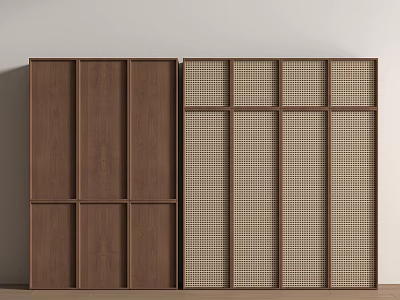 Dark Brown Wooden Wardrobe With Light Lattice Door And Panel Design For Modern Home 3d model