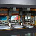 Sci-Fi Control Room With Multiple Consoles Large Screens Earth View And Starry Sky Background 3d model