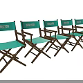 Window Display Featuring Five Turquoise Director Chairs with Wooden Frames