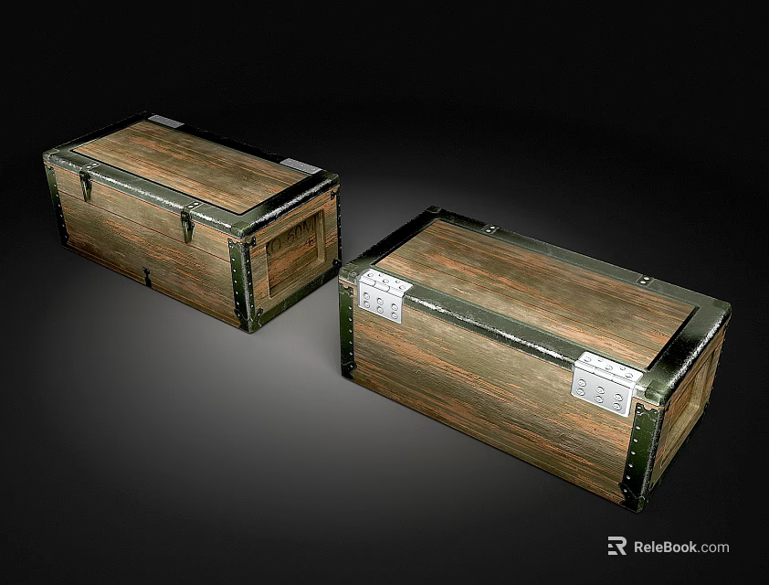 Wooden Storage Boxes With Metal Trim And White Labels For Organizing 3d model 