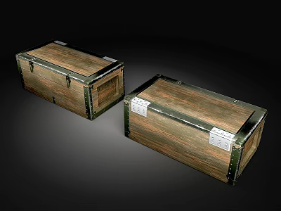 Wooden Storage Boxes With Metal Trim And White Labels For Organizing 3d model