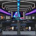 Modern Bar With Neon Lighting Large LED Screen Comfortable Lounge Seats And Drinks On Tables