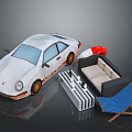 White Car Black Sofa Blue White Striped Deck Chair And Side Table With Green Plants