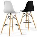 White And Black Modern Single Bar Stools With Wooden Legs And Footrest Ring
