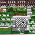 Beautiful Courtyard Garden Design With Green Plants Checkerboard Path And Seating Areas