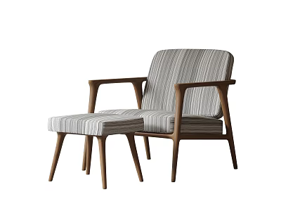 Modern Minimalist Leisure Chair With Striped Upholstery And Wooden Armrests Ottoman 3d model