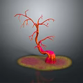 Red Plant With Twisted Branches And Red Yellow Round Base On Grey Background 3d model