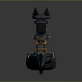 Detailed 3D Military Warship Model With Turrets Smokestack And Orange Accents