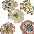 Various Garden Ornaments Featuring Circular Designs Ornate Patterns And Central Greenery 3d model