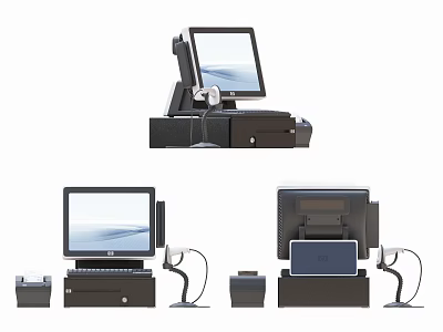 Advanced Commercial Retail POS Equipment with Display Screen Barcode Scanner and Cash Drawer 3d model