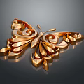 Golden Metallic Butterfly Decoration With Intricate Swirling Patterns And Glossy Finish