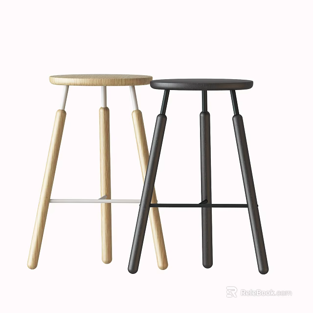 Modern Minimalist Bar Stools With Light And Dark Round Seats And Cylindrical Metal Legs 3d model 