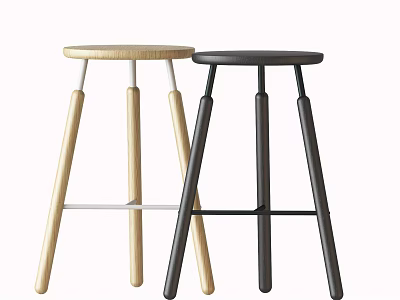 Modern Minimalist Bar Stools With Light And Dark Round Seats And Cylindrical Metal Legs 3d model