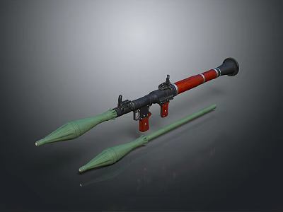 Rocket Launcher Military Weapon 3D Model With Red Black Body And Green Rocket Projectiles 3d model