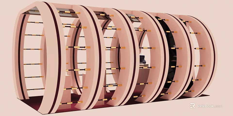 Modern Pink Circular Symmetrical Panels With Metallic Accent Bars 3d model 