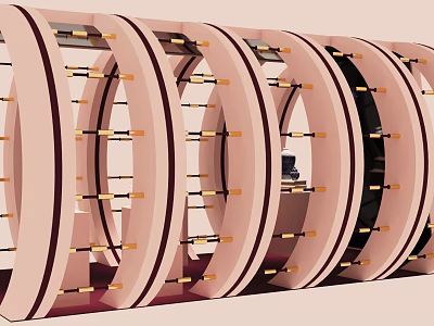 Modern Pink Circular Symmetrical Panels With Metallic Accent Bars 3d model