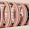 Modern Pink Circular Symmetrical Panels With Metallic Accent Bars