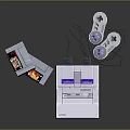 Vintage Retro Gaming Console With White Design Game Cartridge And Controllers On Reflective Surface