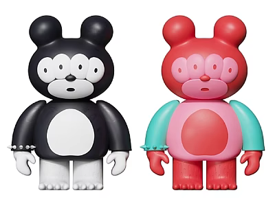 Cute Cartoon Dolls With Black Red Bodies Round Ears Light Green Arms And Colorful Design 3d model