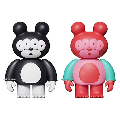 Cute Cartoon Dolls With Black Red Bodies Round Ears Light Green Arms And Colorful Design 3d model