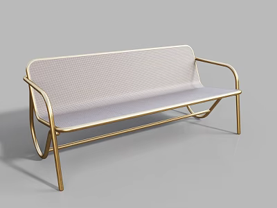 Modern Public Bench With Golden Metal Frame And Light Gray Woven Fabric Design 3d model