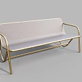 Modern Public Bench With Golden Metal Frame And Light Gray Woven Fabric Design
