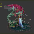 Female Character In Purple Blue Outfit With Red Tree Floating Lotus Petals And Water Area