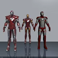 Three Iron Man Action Figures With Purple Red And Silver Armor Details