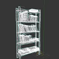 Light Green Multi Tiered Bookshelf Filled With Various Books And Decor