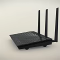 Black Wireless Router with Three Antennas Checkerboard Pattern and Indicator Lights 3d model