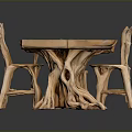 Natural Root Wood Furniture Set With Table And Matching Chairs Design