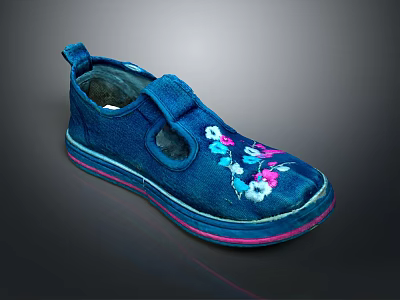 Comfortable Traditional Blue Cloth Shoes with Embroidered Floral Patterns for Daily Use 3d model
