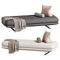 Modern Sofa Bench in Gray and White with Soft Pillows and Throw Blanket 3d model