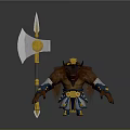 Furry Mythical Warrior Character With Gold Blue Armor And Large Battle Axe