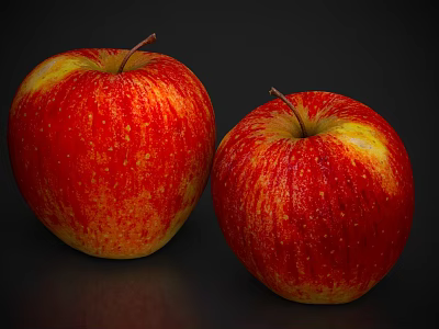 Fresh Shiny Red Apples With Yellow Spots On Dark Background 3d model