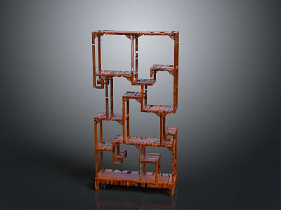 Traditional Wooden Display Shelf With Multi Tiered Structure And Classic Design 3d model
