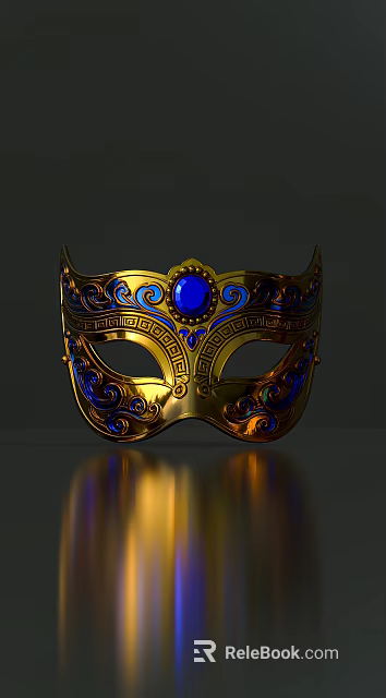 Ornate Golden Mask With Blue Gemstone Intricate Decorative Patterns And Classic Design 3d model 
