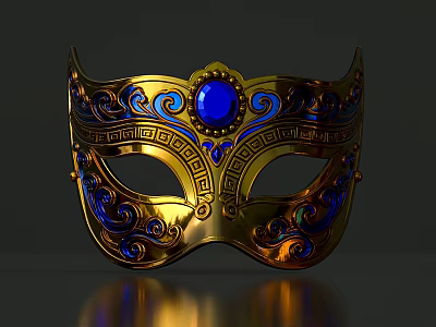 Ornate Golden Mask With Blue Gemstone Intricate Decorative Patterns And Classic Design 3d model