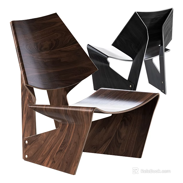 Sleek Modern Leisure Chair Design With Walnut Wood Curves And Unique Structure 3d model 