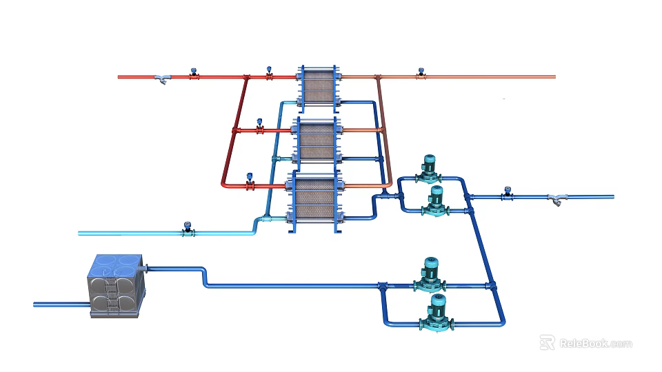 Industrial Equipment Piping System Featuring Pumps Valves And Heat Exchangers 3d model 