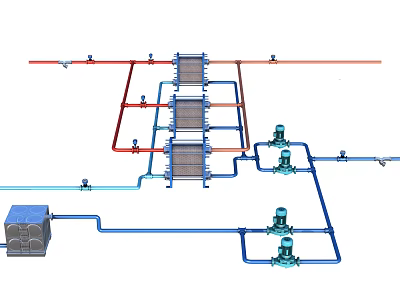 Industrial Equipment Piping System Featuring Pumps Valves And Heat Exchangers 3d model