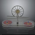 Mechanical Display Structure With Large Wheel And Two Red Circular Platforms