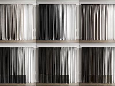 Various Curtain Styles in Neutral and Dark Tones for Contemporary Window Decor 3d model