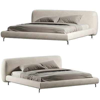 Modern Light Colored Double Bed With Curved Upholstered Headboard Design 3d model